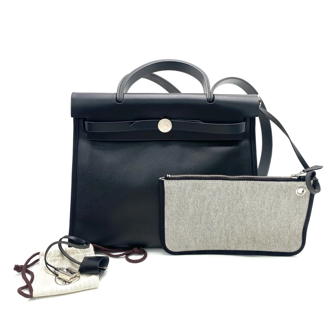 99新 Hermes/爱马仕 黑色全皮Herbag31手提包 尺寸31/25/10