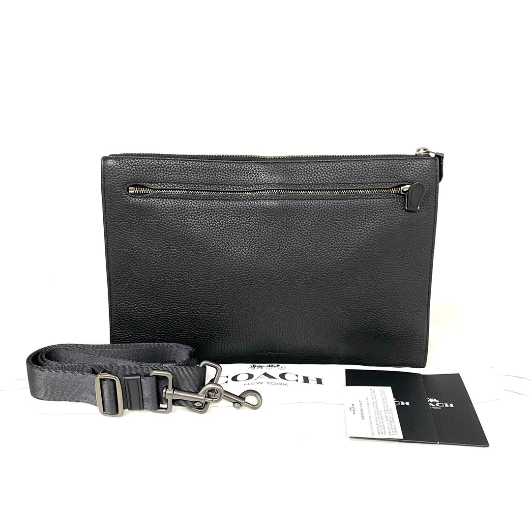 99新 COACH/蔻驰 黑色全皮手拿斜挎包 尺寸37/25