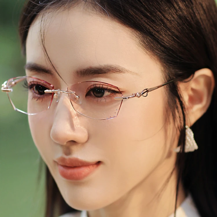 A3时尚超轻蓝光韩版无框切边框镜女款气质复古ins防辐射渐变色潮