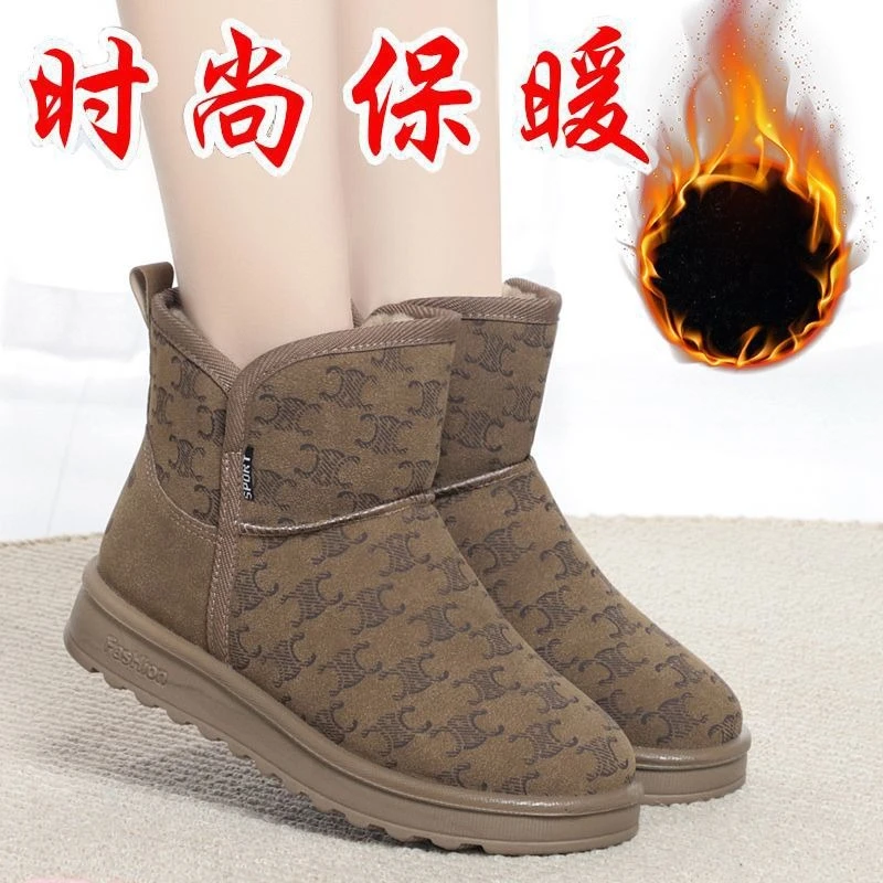 秋冬短筒雪地靴女老北京加绒保暖百搭厚底防滑外穿休闲时尚短靴子