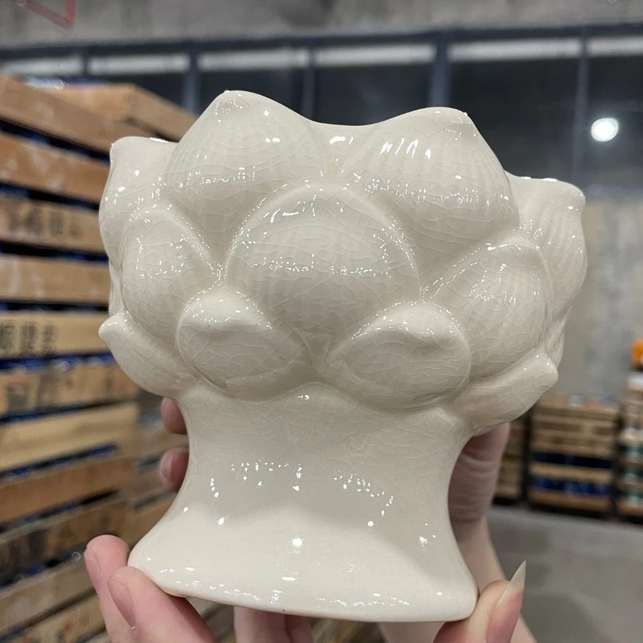 【直播专享】白色莲花手调花盆冰裂多肉陶瓷盆白泥超美绿植花盆