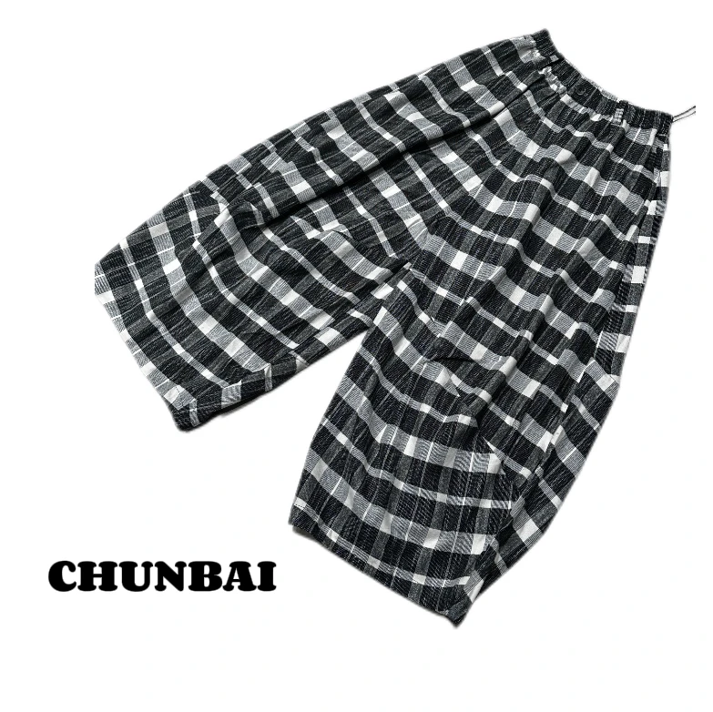 CHUNBAI｜慵懒宽松格子灯笼阔腿裤 特价不退换