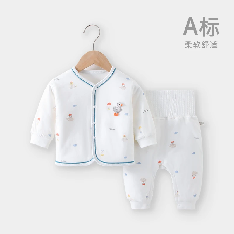 【萌】夹棉秋冬保暖衣服婴儿纯棉高腰护肚套装可爱印花气球高腰套装