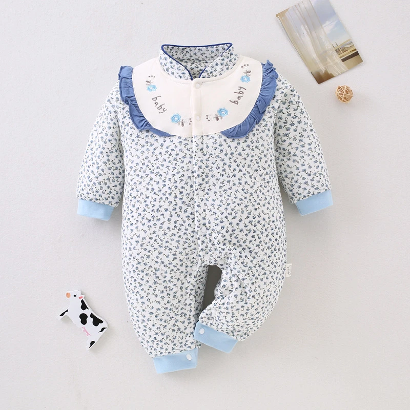 2023秋冬国风连体衣男女宝宝棉质外出服碎花保暖婴幼儿哈衣棉服