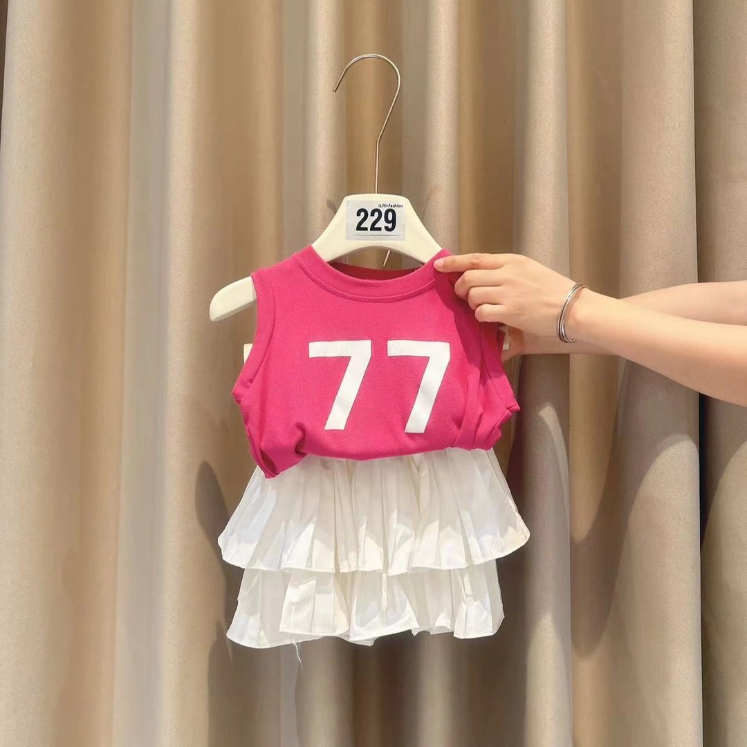 圆子家 女童新品背心套装新款洋气女童装背心甜酷套装9020