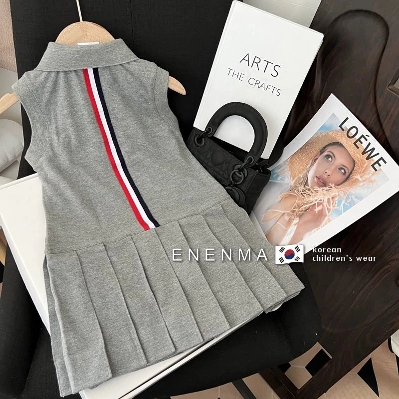 现货圆子家 女童纯色连衣裙夏装儿童新款无袖裙子背心POLO裙