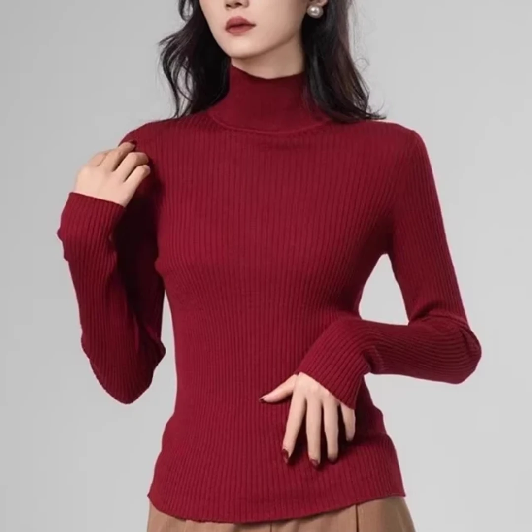 AMASS/阿玛施极简风素面坑条烟管领长袖针织上衣女5399640