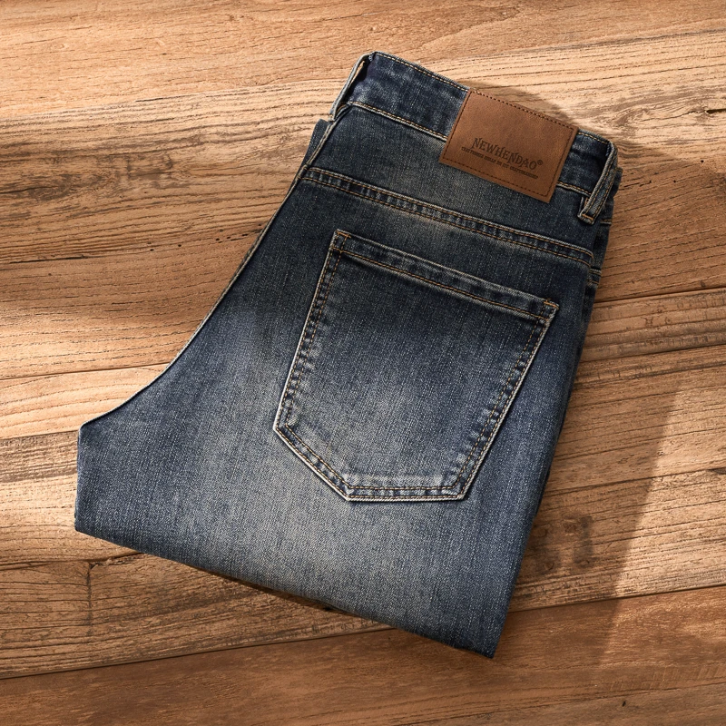 秋冬新款牛仔裤男款高端修身直筒休闲百搭弹力美式复古轻奢牛仔裤