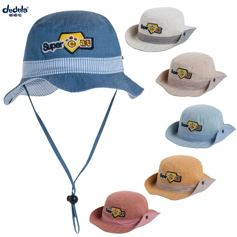 儿童春秋季薄款渔夫帽男童夏天太阳帽宝宝纯棉遮阳盆帽简约爵士帽