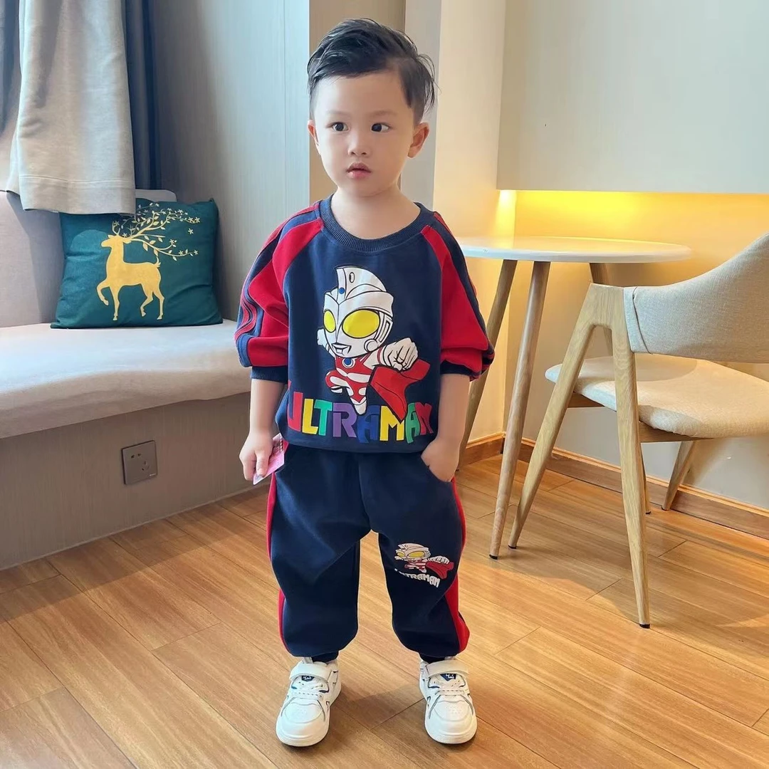 奥特曼衣服男童卫衣套装春秋季2025新款潮款宝宝休闲卡通两件套潮