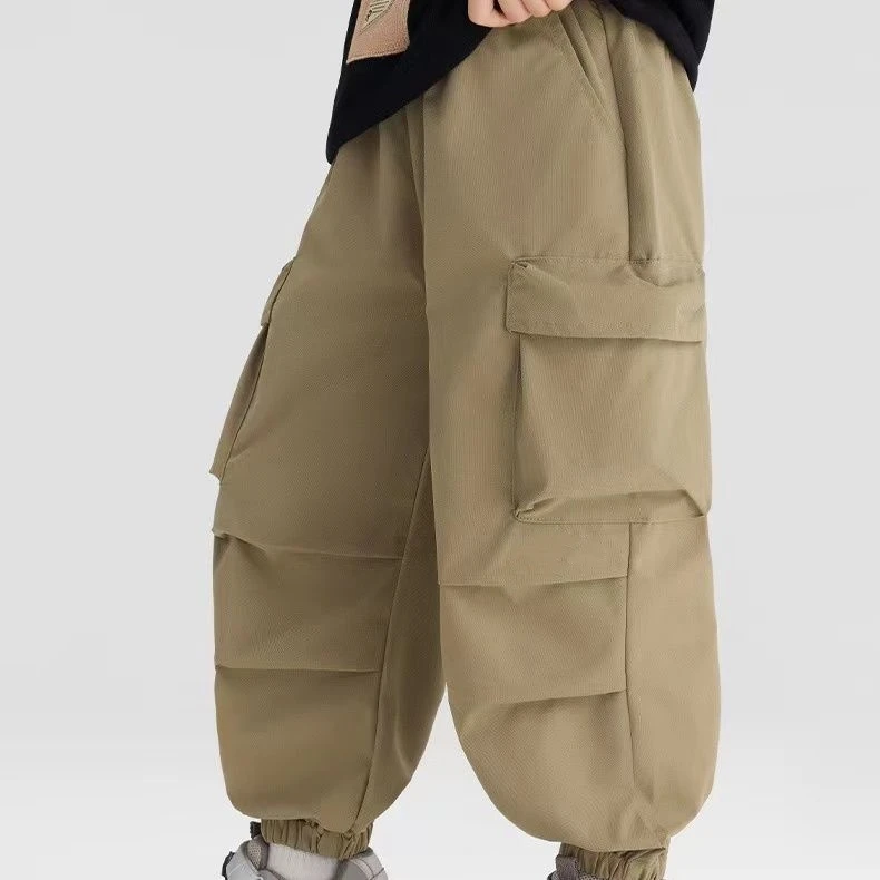 男童春秋工装裤子2024纯棉新款中大童时尚工装休闲裤儿童宽松长裤