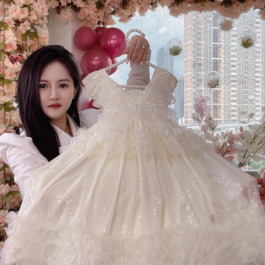 奶呼呼女童夏季连衣裙2025新款时尚仙女立体蝴蝶公主裙礼服99989