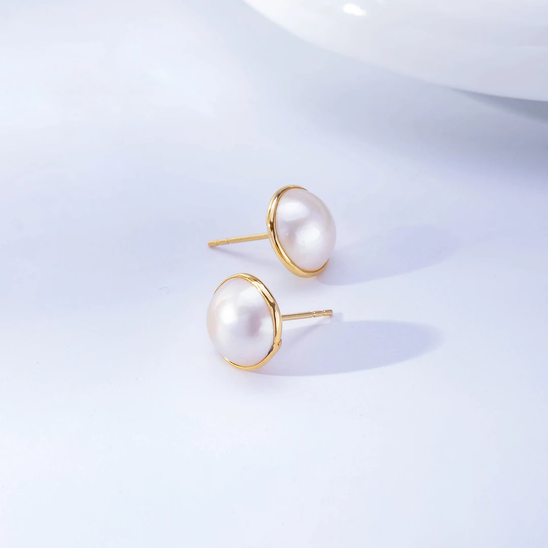 海水马贝珍珠18k马贝珍珠耳钉10-11mm