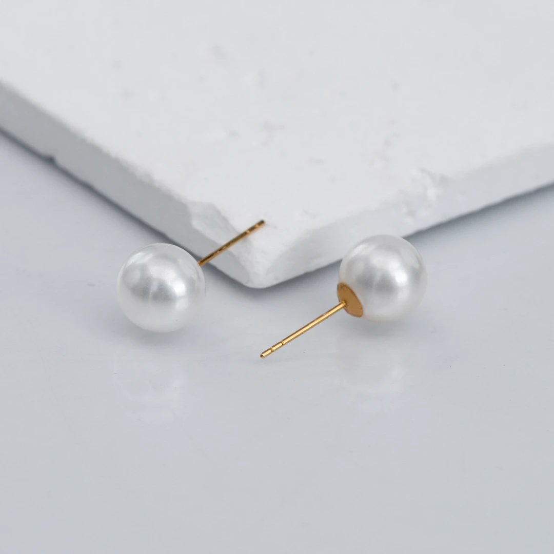 【白雪】18K高品质正圆强光无核淡水珍珠通勤百搭空姐耳钉9-10mm
