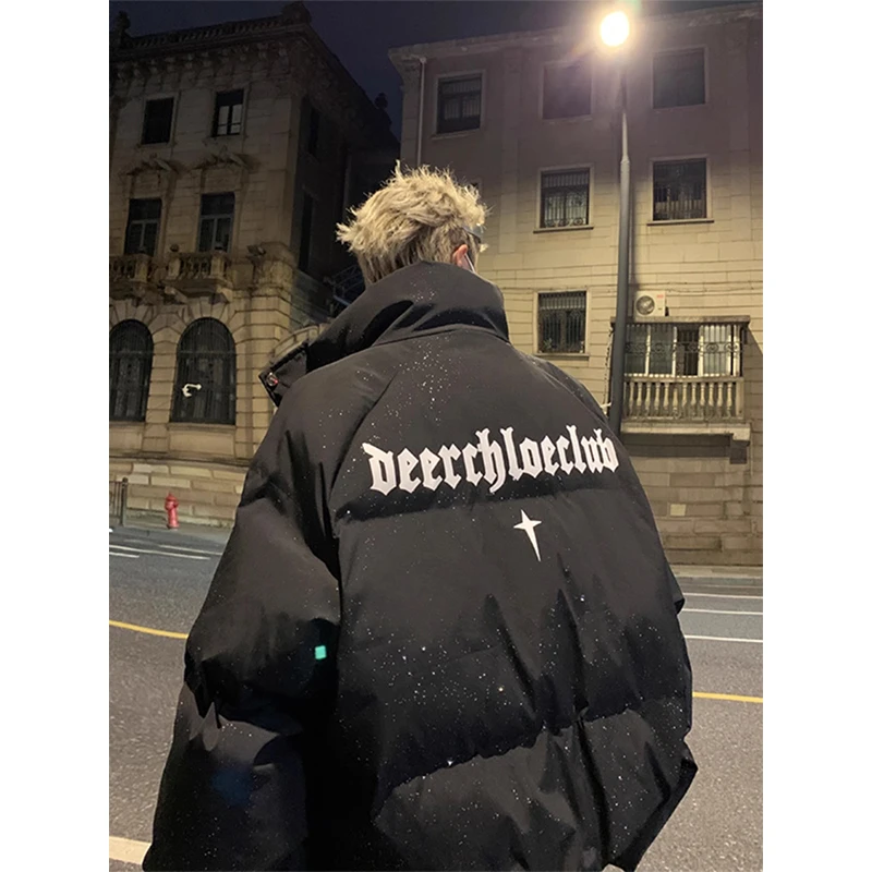 美式黑色羽绒棉服男款冬季加厚满天星外套欧美高街情侣面包服棉袄