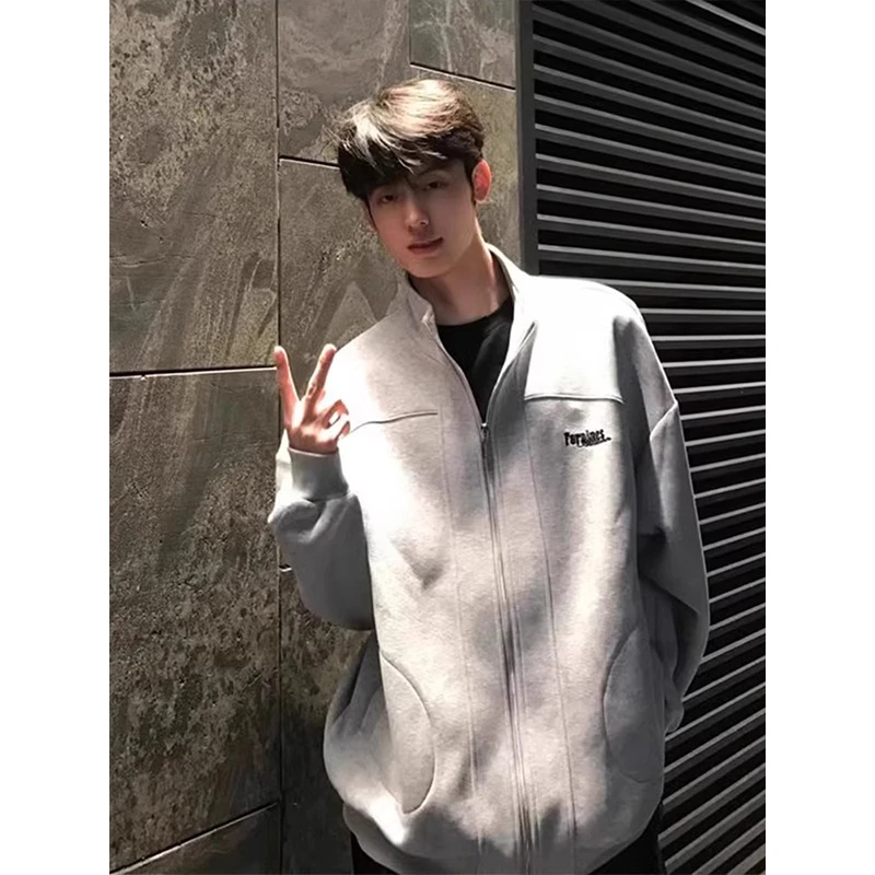 400g重磅立领开衫卫衣男款秋冬季运动服高街潮牌美式cleanfit外套