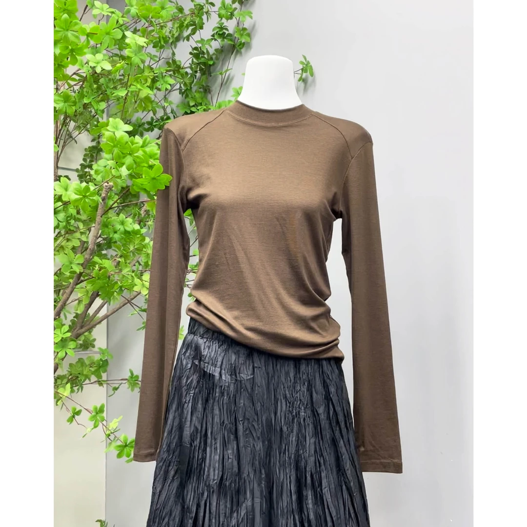 气质半高领长袖打底衫女百搭纯色T恤显瘦修身时尚上衣