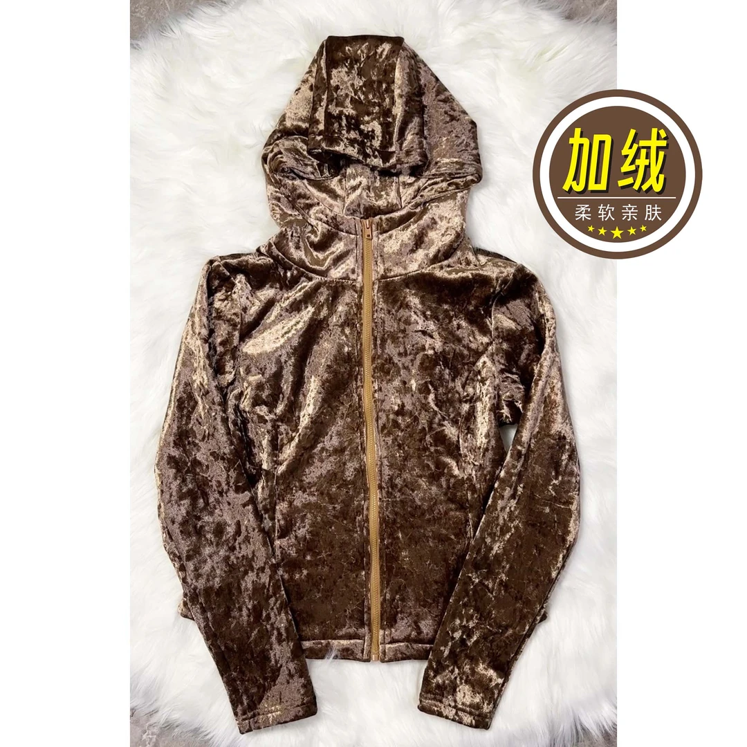 【素集】加绒保暖金钻石丝绒卫衣外套女高档垂顺显瘦连帽上衣