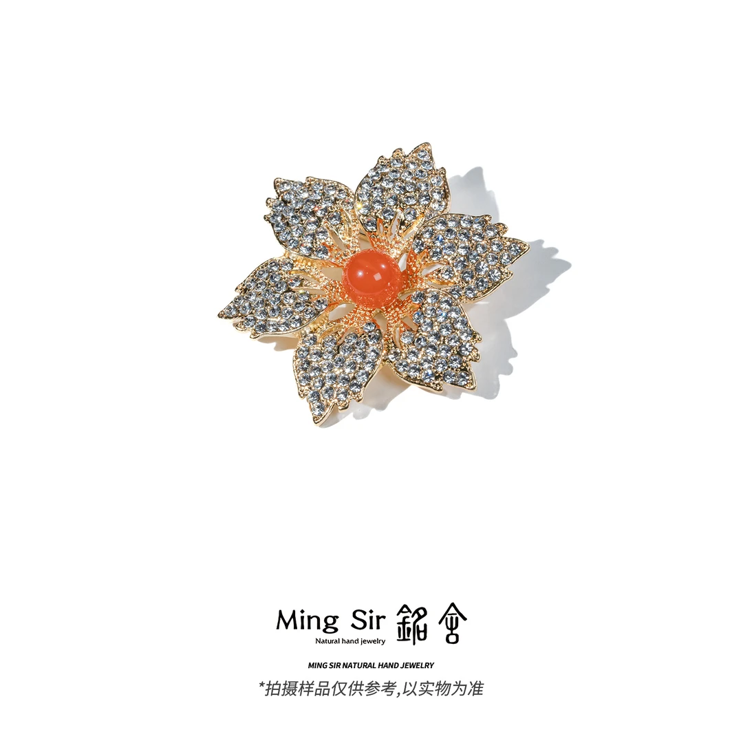 【铭舍】天然川料南红玛瑙樱桃红胸针时尚百搭单品