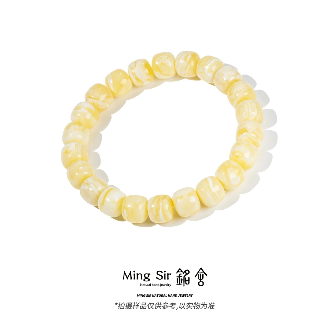 【铭舍 云端·花·特级浓白花mini】蜜蜡老型精工极限弧白花手串