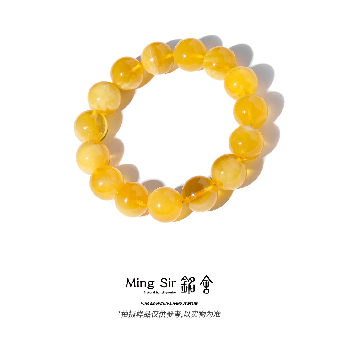 【铭舍 初见·金·金花新微瑕】7-20mm天然俄料蜜蜡圆珠单圈手串