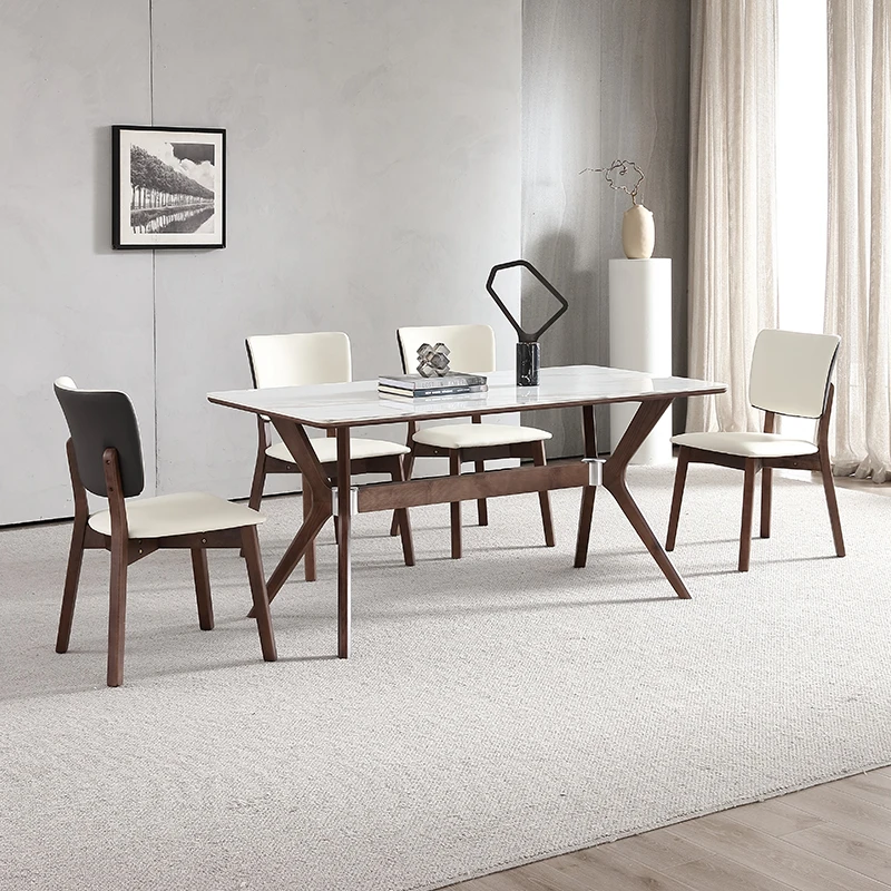 北欧实木岩板餐桌现代简约白蜡木餐桌椅组合小户型家用饭桌长方形