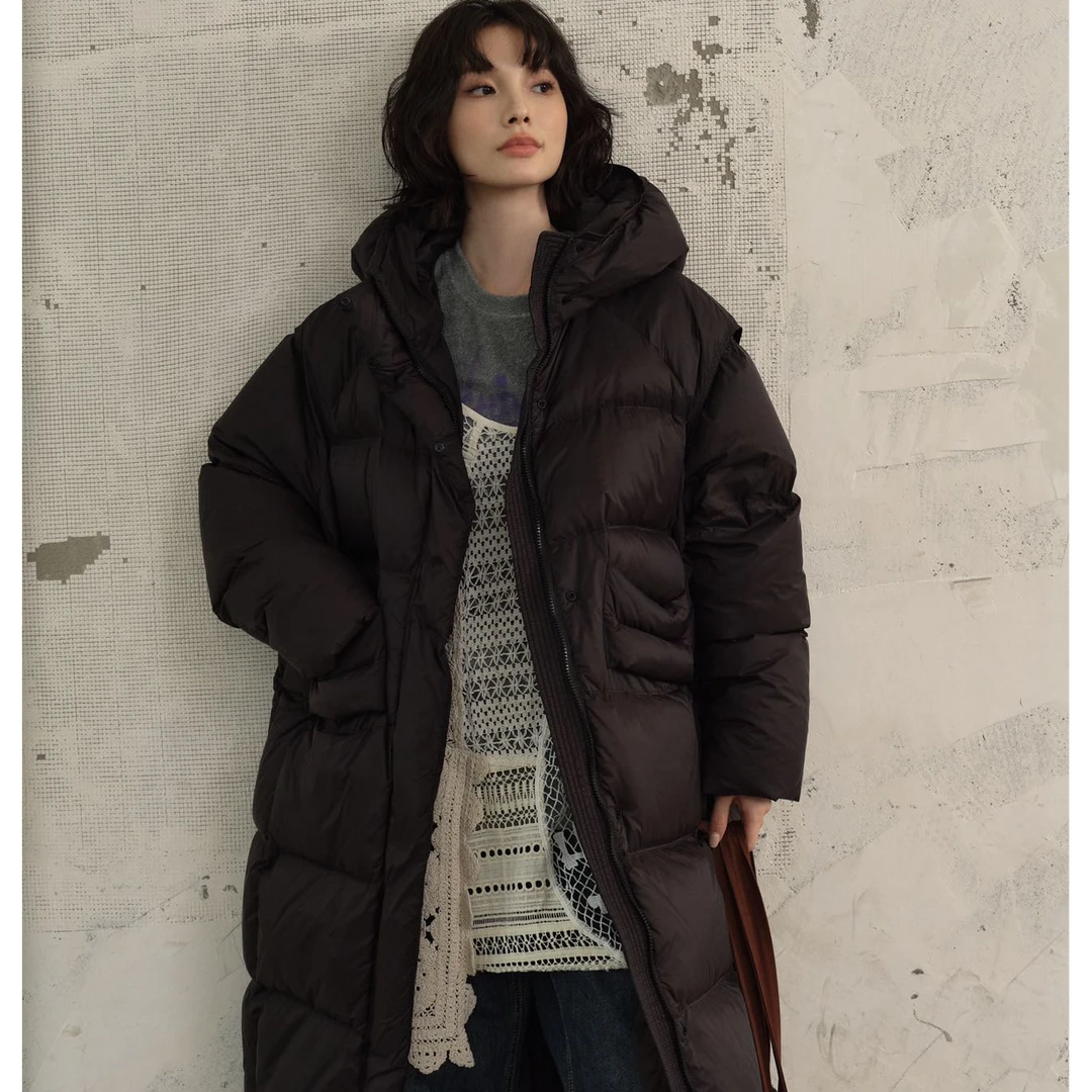 大七【新国标90绒】-高达300克充绒-行走的大被子款加长款羽绒服女