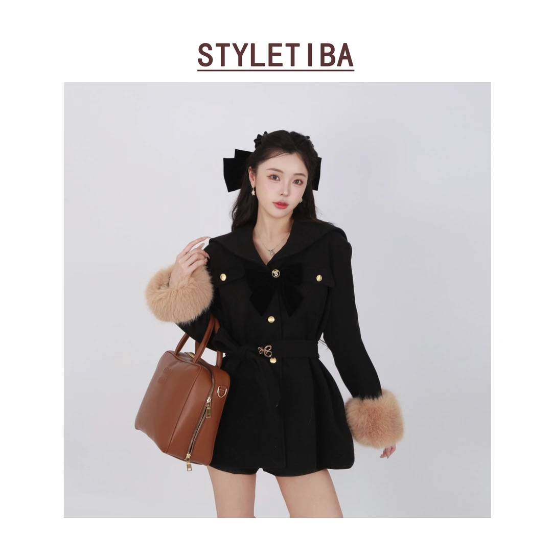 【极道千金】秋冬法式小香风黑色轻奢时尚气质千金财阀毛呢大衣