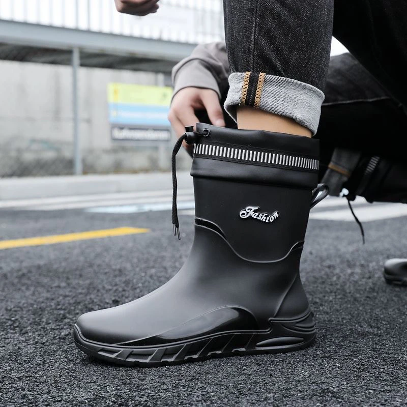 水鞋男款束口中筒雨靴男士防水鞋钓鱼鞋工地外卖骑手雨鞋耐磨胶鞋