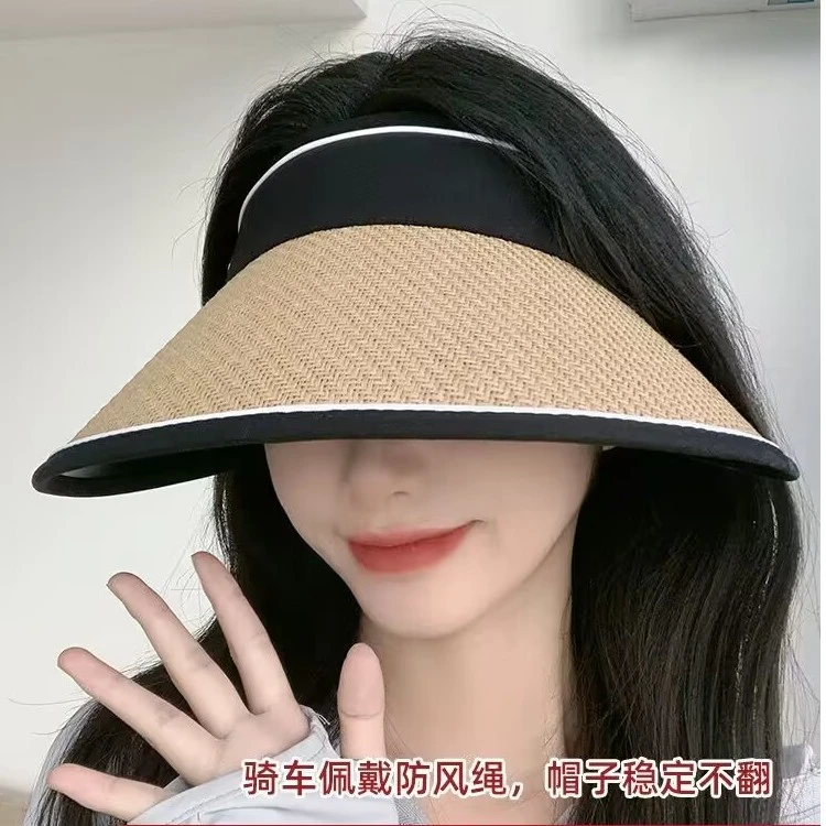 遮阳帽子女夏季可折叠防紫外线遮脸大檐空顶太阳帽骑车黑胶防晒帽
