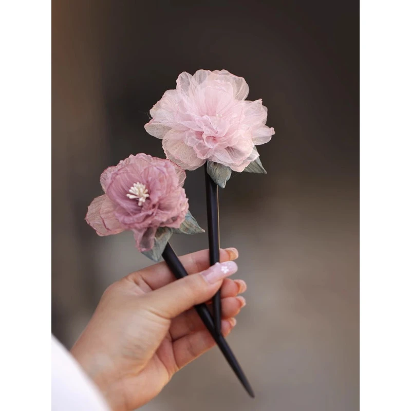木簪盘发 芍药花朵超仙发饰百搭 簪子古典旗袍配饰发簪日常女简约