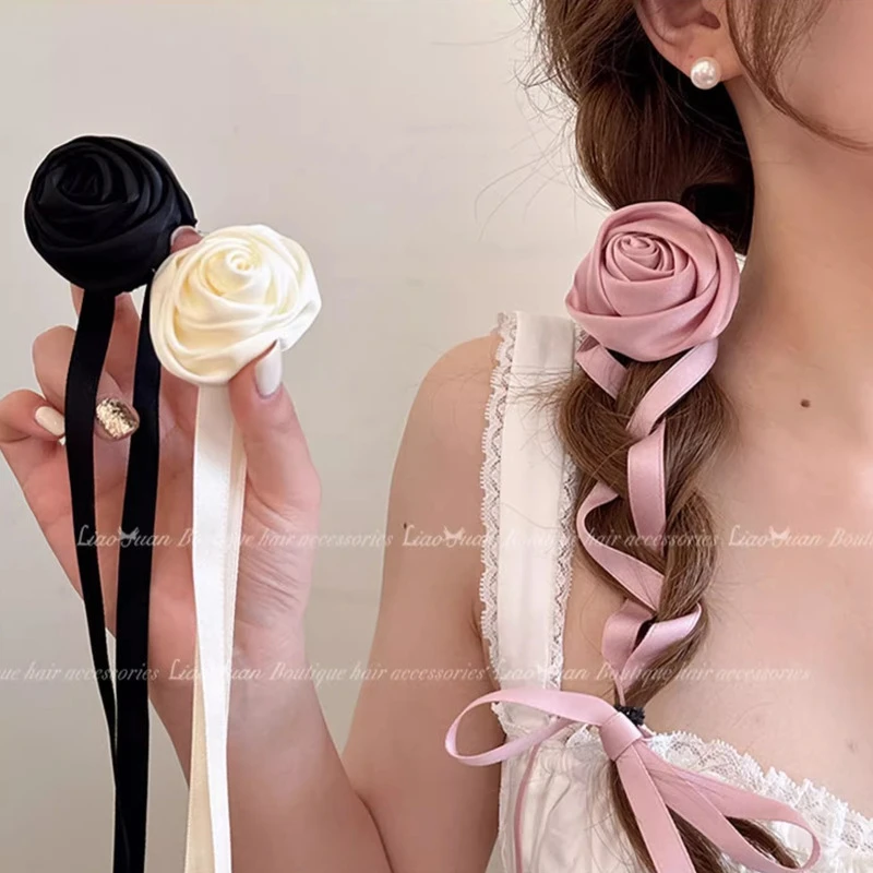 山茶藤蔓~超仙花朵丝带绑发夏季少女编发头绳2024新款高级感发饰