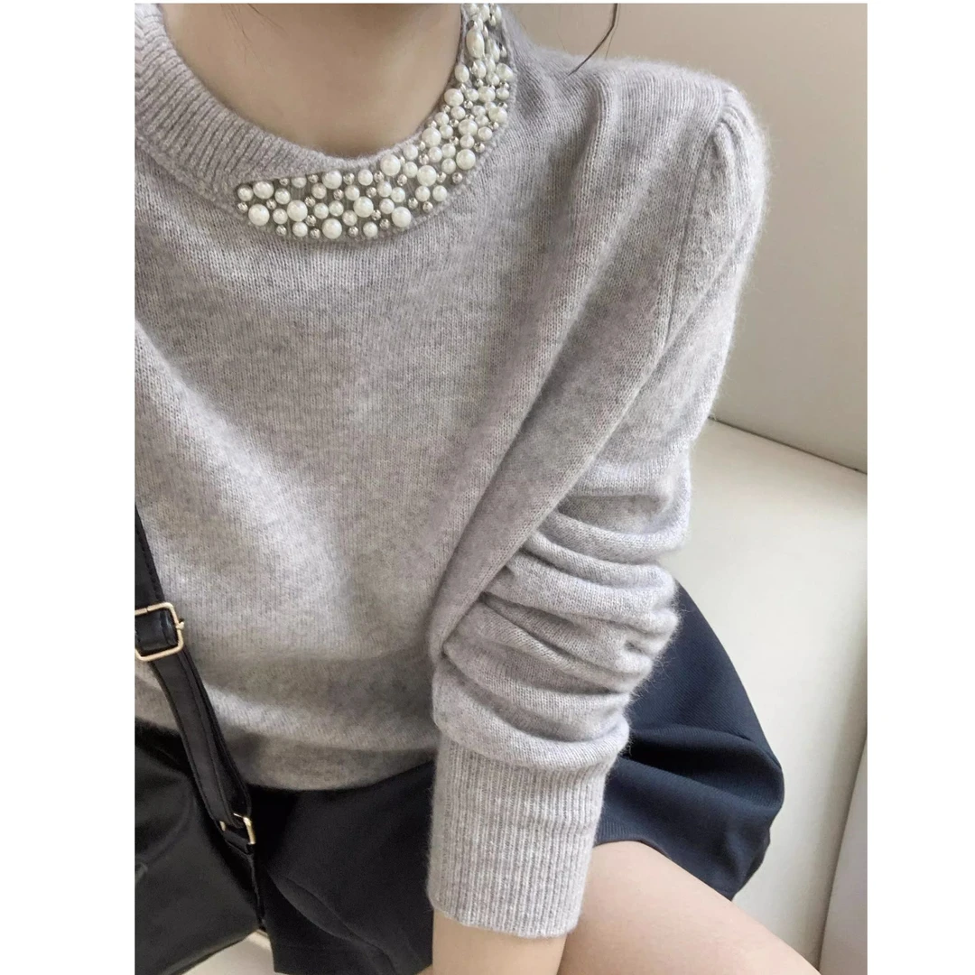 法式泡泡袖毛衣女冬季穿搭加厚2024秋冬高级感爆款洋气套头上衣