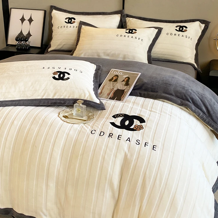 路约威格冬季牛奶绒四件套法兰珊瑚绒床上用品四件套被套加绒加厚