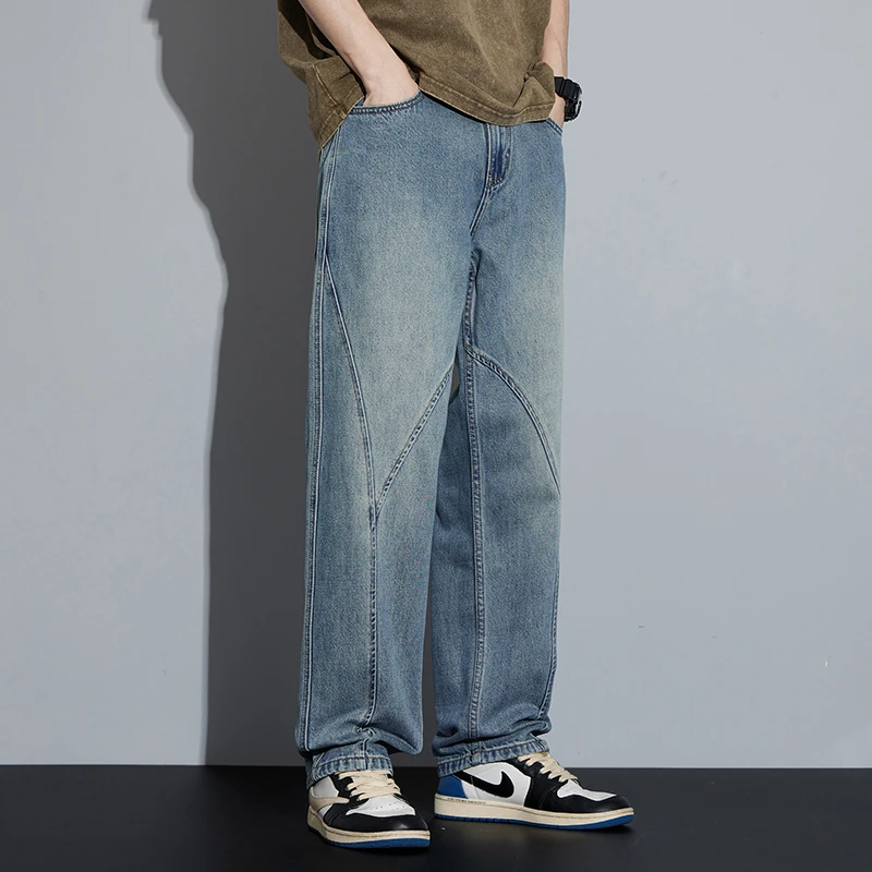 Kuvine复古水洗直筒牛仔裤男款2024夏季新款宽松阔腿休闲男士长裤