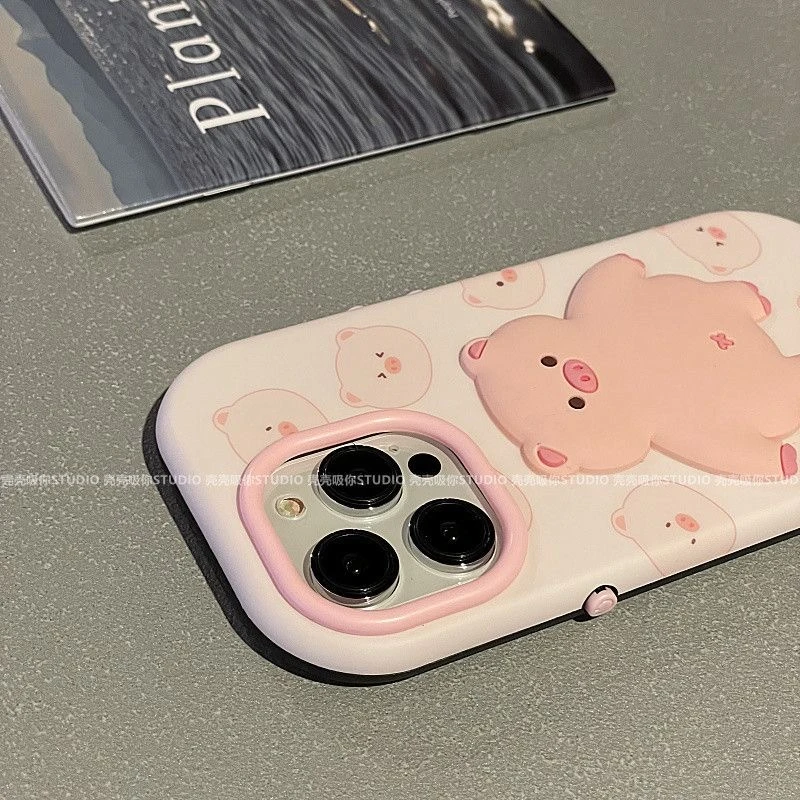 卡通立体粉猪适用iPhone14promax苹果13手机壳12磨砂11全包防摔软