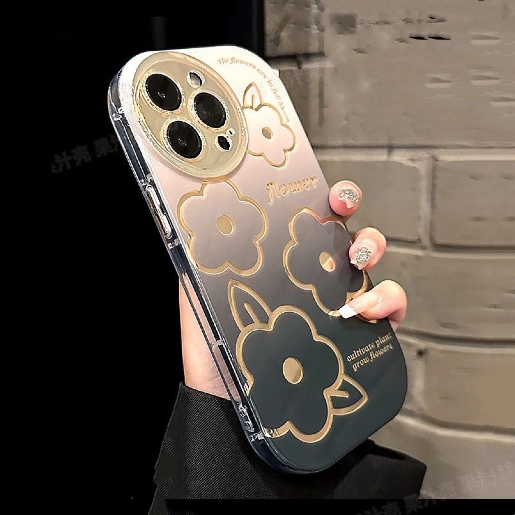 苹果15手机壳渐变个性花朵iPhone15promax新款14网红13防摔12全包