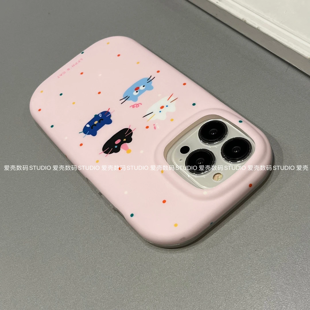 彩色波点卡通猫咪苹果14promax手机壳iPhone13防摔软壳12女款韩风