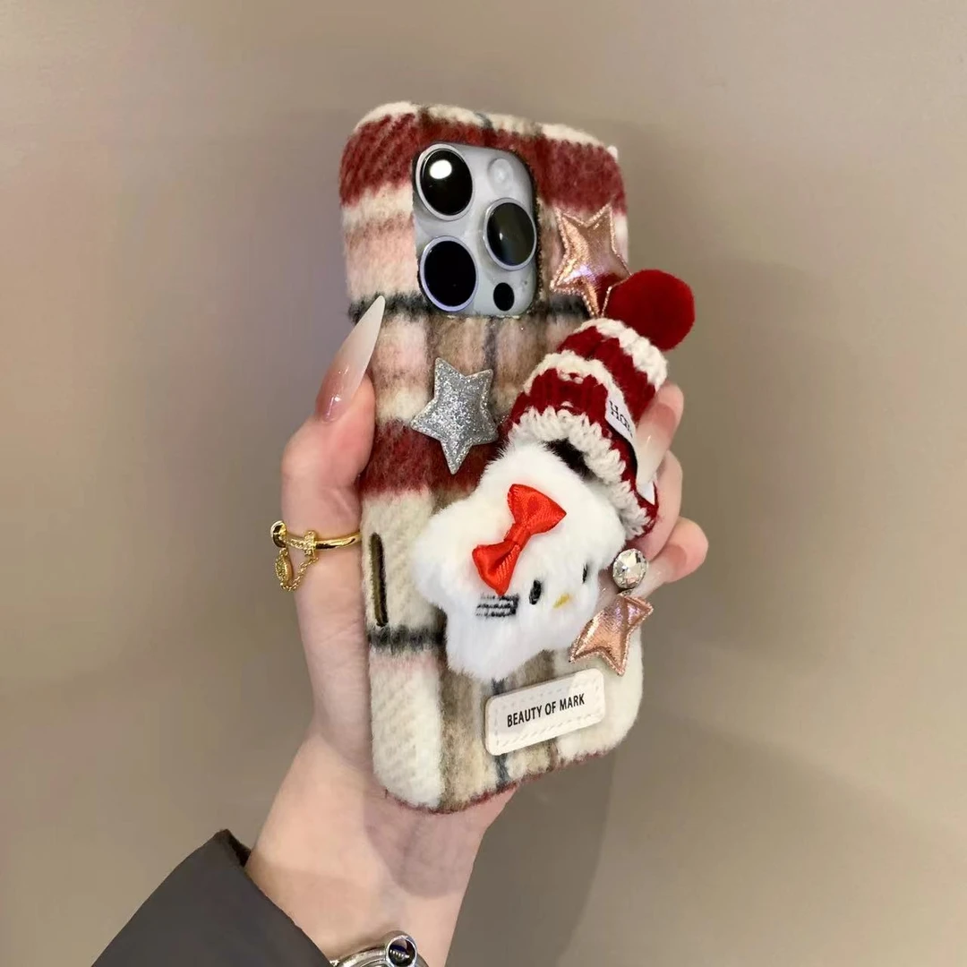 秋冬小香风绒布kitty猫适用苹果16手机壳iPhone15新款14防摔13女