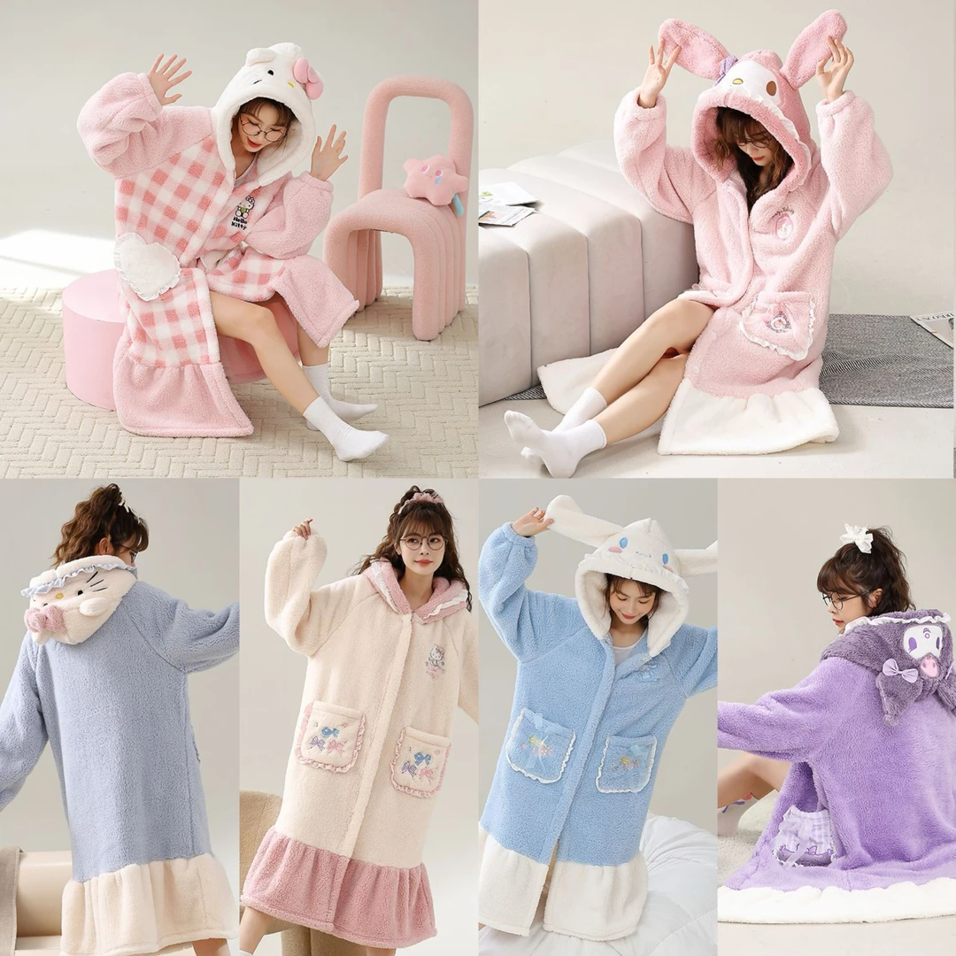 Hellokitty、美乐蒂、玉桂狗、卡通睡衣可爱睡衣加厚保暖睡袍家居服