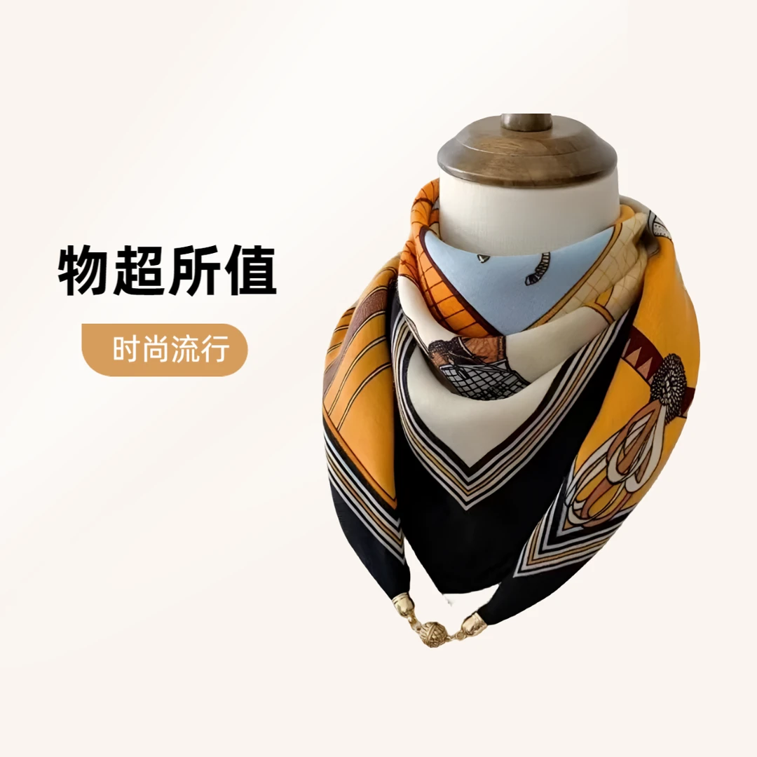 秋冬磁吸扣围巾女洋气小众围脖百搭保暖丝棉方巾