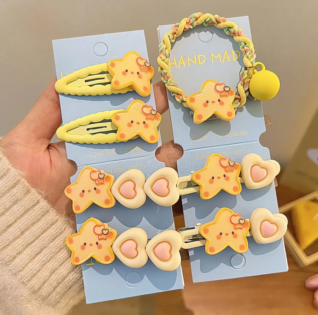黄色腮红星星发夹侧边刘海鸭嘴一字夹可爱前额bb夹头绳头饰