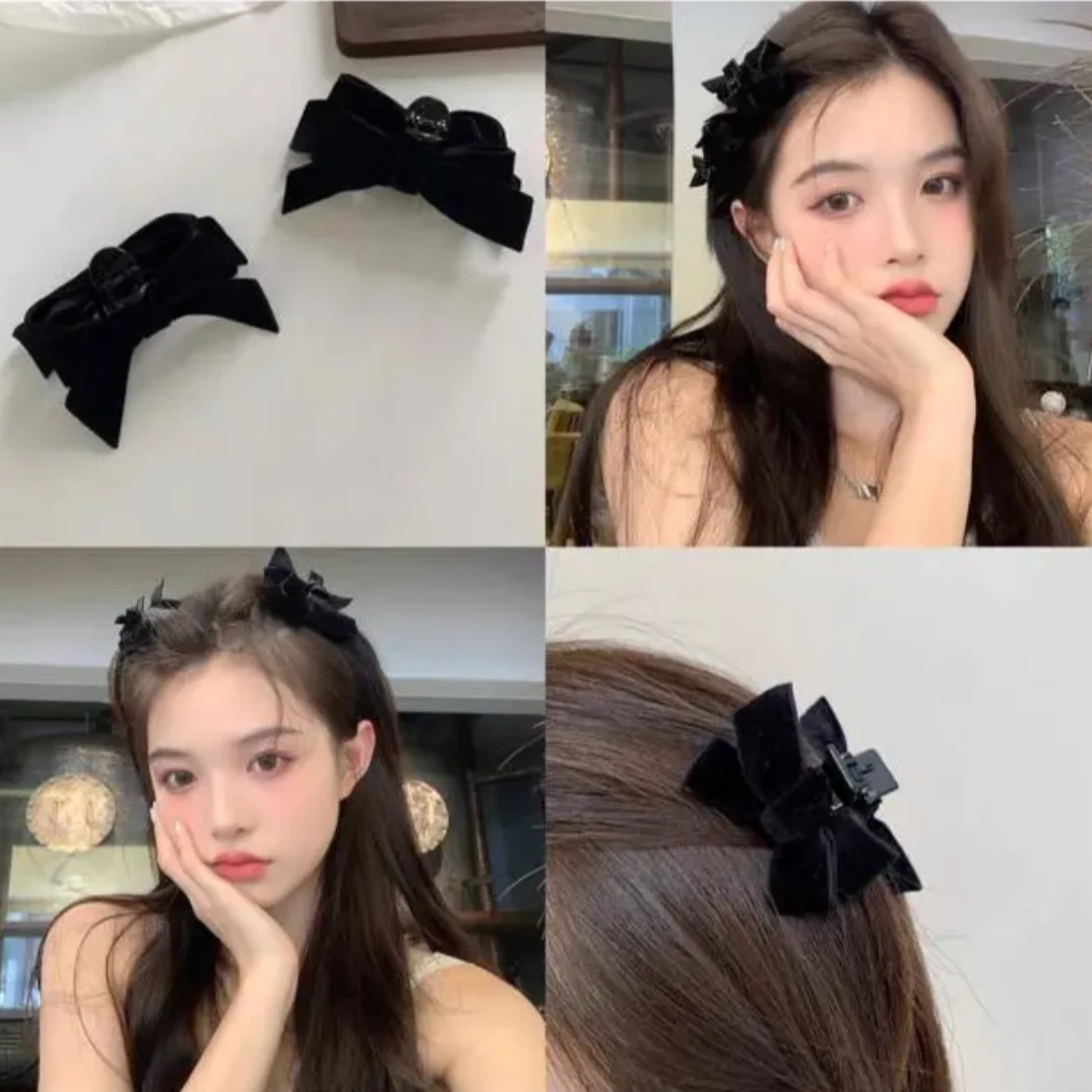 【阳阳专属】黑红丝绒蝴蝶结发夹复古少女发卡迷你发饰头饰