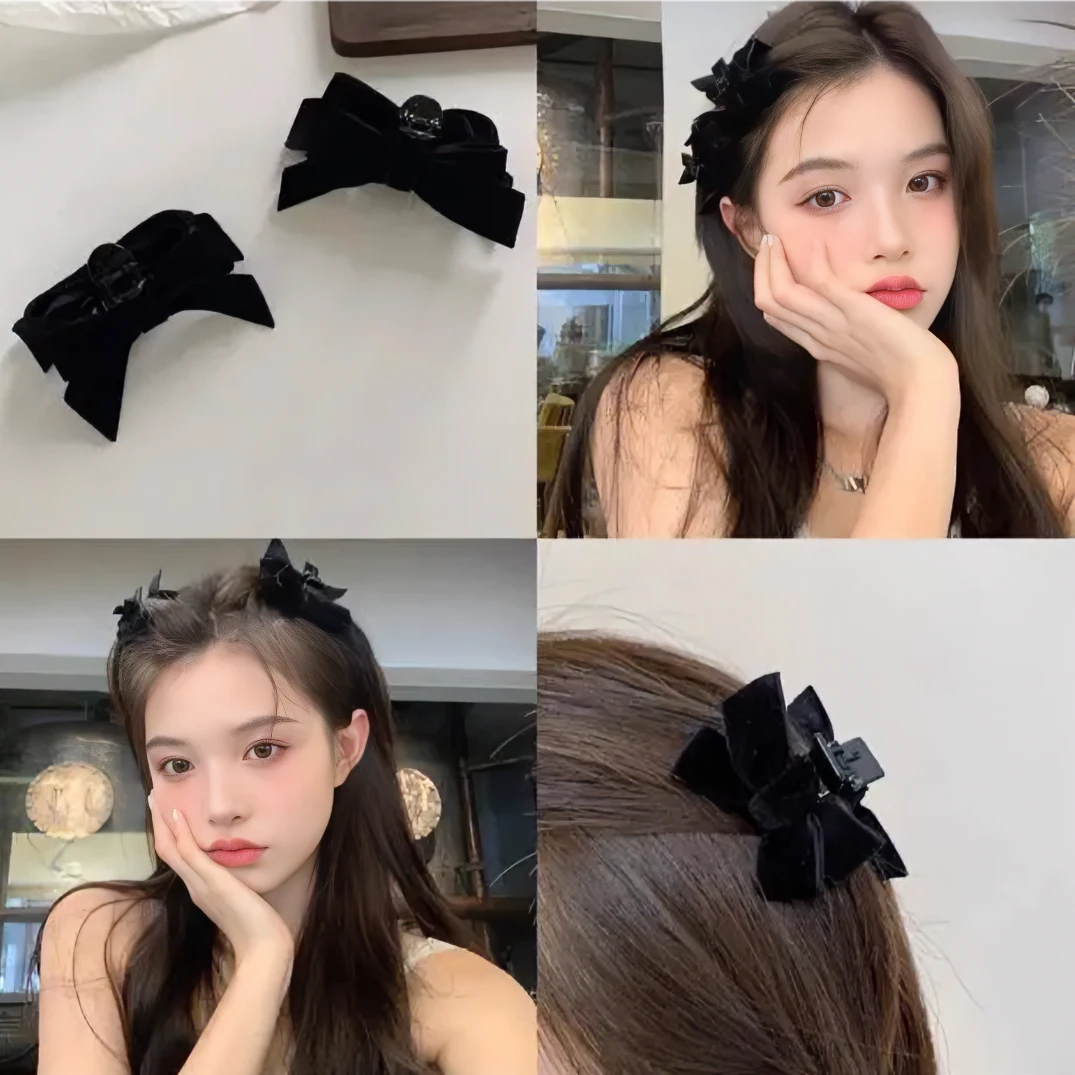 超仙黑红丝绒蝴蝶结发夹抓夹复古少女百搭发卡迷你发饰新娘发饰