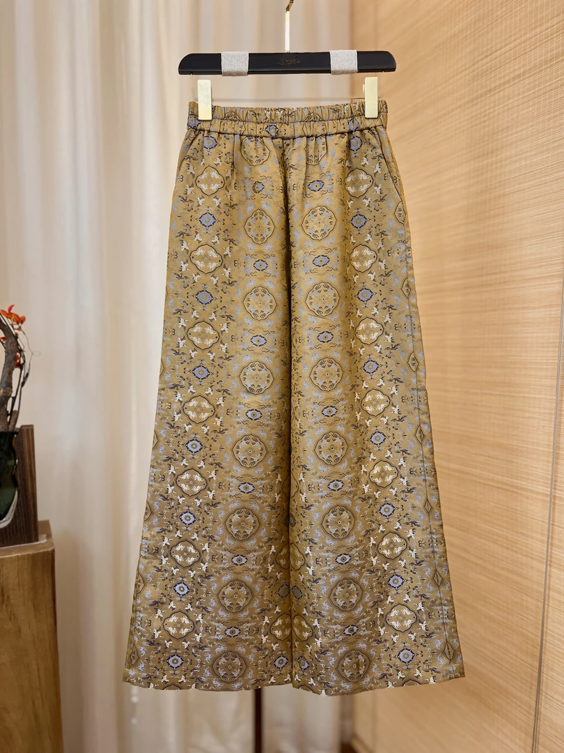 【以晴.高定】高端非遗宋锦鹤鹿同春长裤中式时尚中国风气质