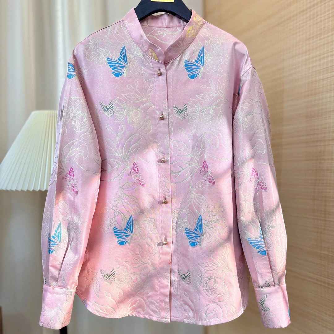 【以晴.高定】高端新款宋锦七彩云蝶衬衫上衣女装穿搭时尚气质休闲