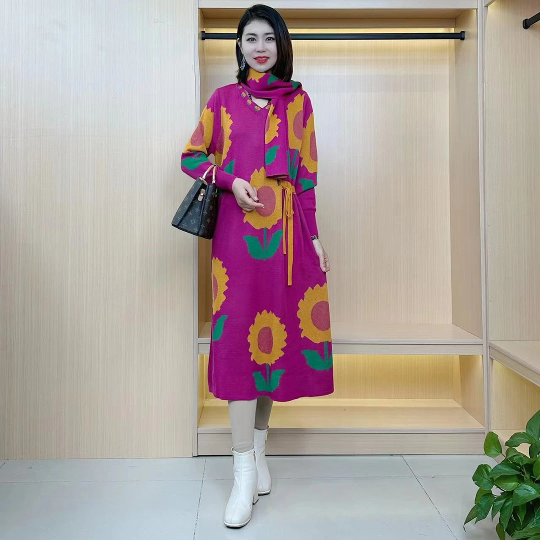 2024年秋季新款大码宽松针织气质毛衣裙长袖高端大气加厚毛衣裙