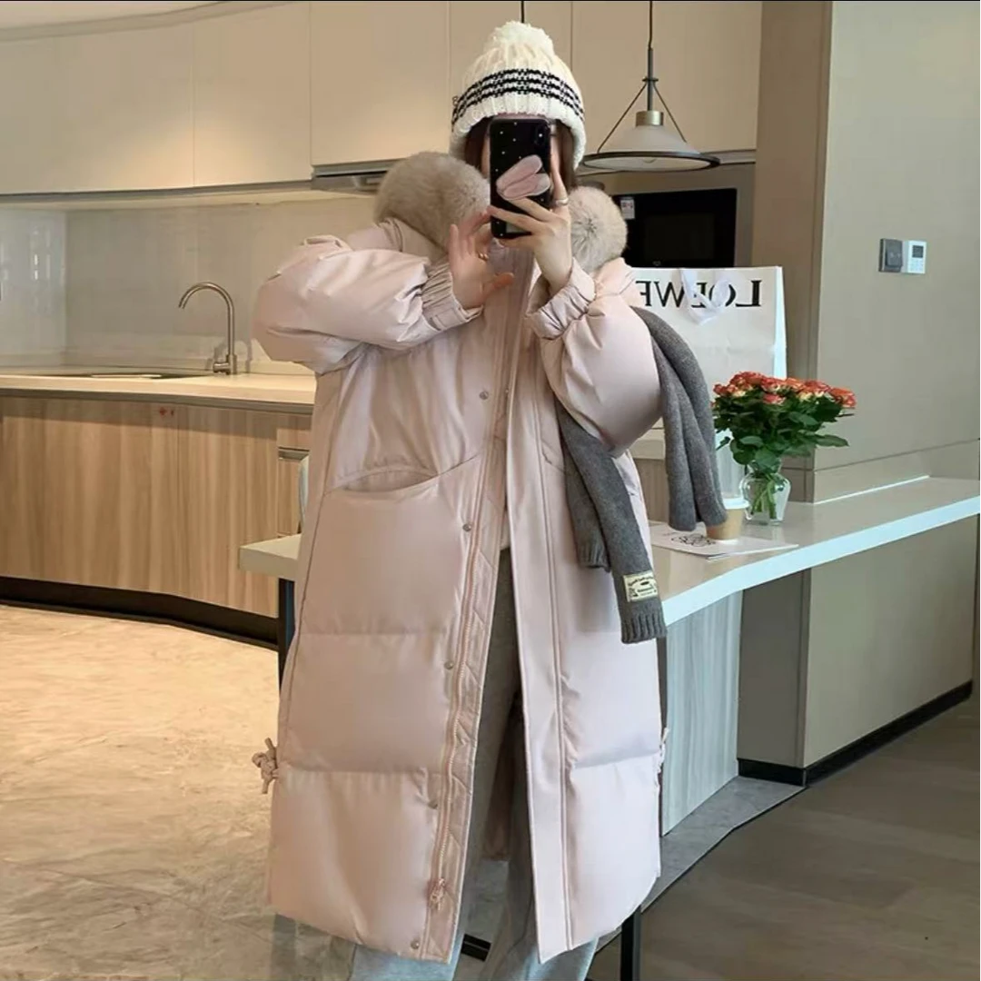 【今喜】2024冬季新款狐狸毛领长款羽绒服女款韩版时尚连帽潮流3号