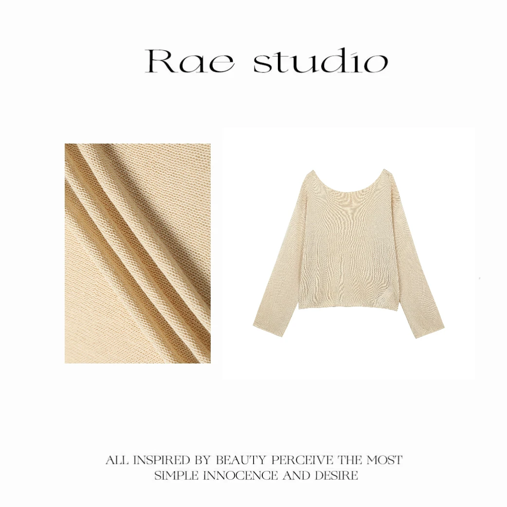 【Rae】春夏镂空微透长袖针织衫上衣圆领套头r121