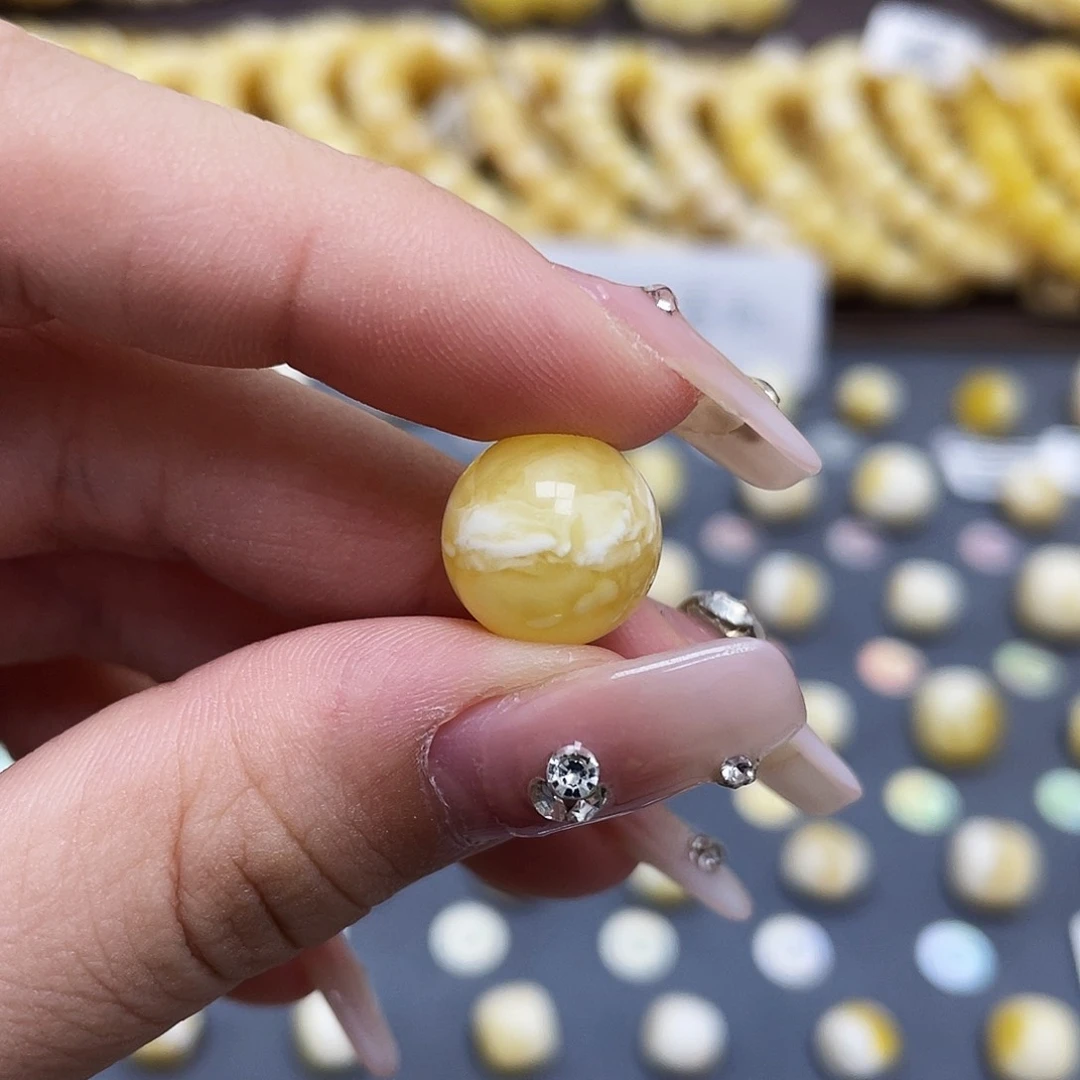 琥珀裸石未镶嵌天然蜜蜡圆珠12.5mm